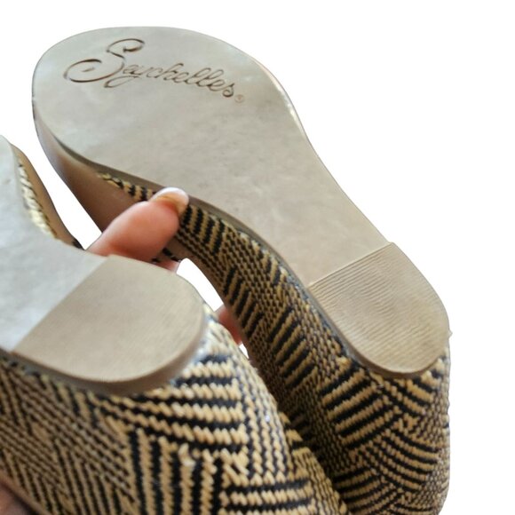 Tan Woven Wedge Heels With Ankle Tie Strap & Black Stitch Detail Womens Size 8.5 - Picture 9 of 15